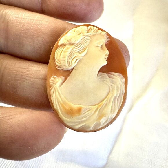 Antique Victorian Lady Profile Oval Carved Shell Loose Cameo Size 1.25'' Length - Picture 2 of 8